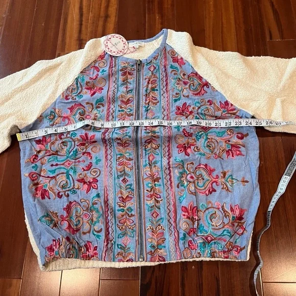 New NWT Umgee Blue Teddy Jacket‎ Bomber Embroidered Boho Sweater Knit Size Large - Picture 7 of 8